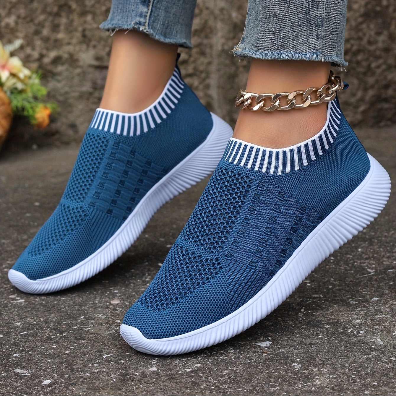 Zapatos planos de punto transpirables para mujer, casuales tipo Mary Jane con suela de EVA marrón