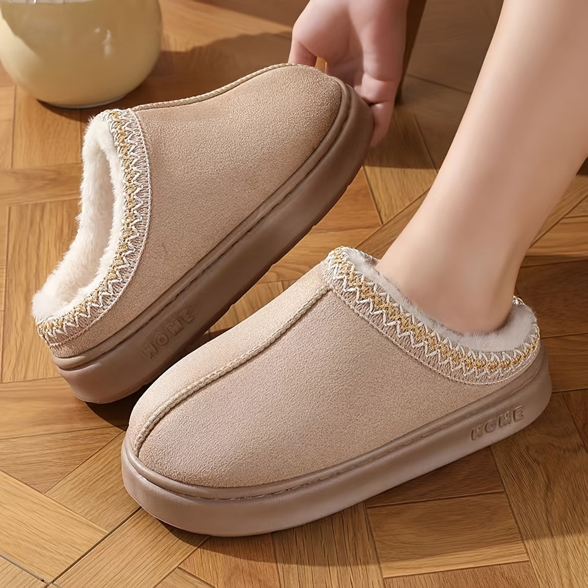 Winter Slip-On Slippers for Men and Women Cozy Fabric EVA Sole Machine Washable