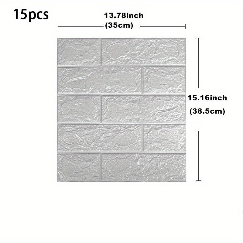 15pcs Foam Soft Wall Tiles with 3D Brick Pattern Waterproof Washable Anti-Mold Stain Resistant