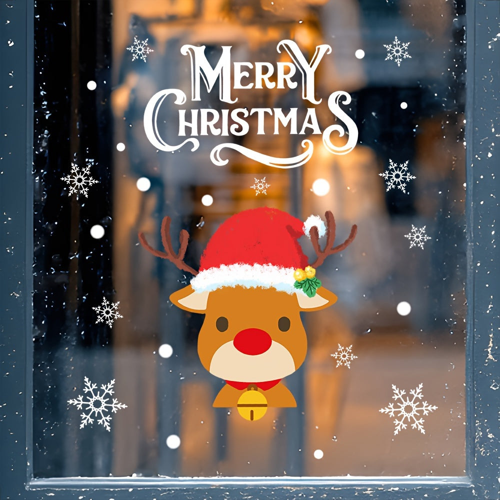 Christmas Window Clings Reindeer Snowman Holiday Wall Art UV-Resistant Removable