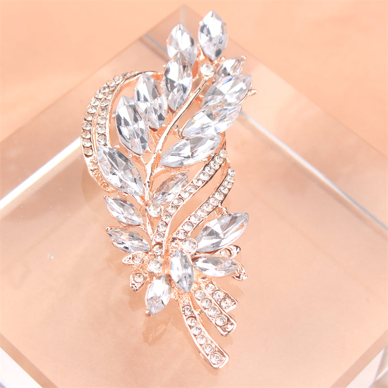 Elegant Rhinestone Flower Brooch Irregular Faux Floral Jewelry for Women