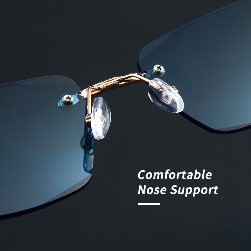 Unisex Blue Faceted Lens Reading Glasses with Metal Frame