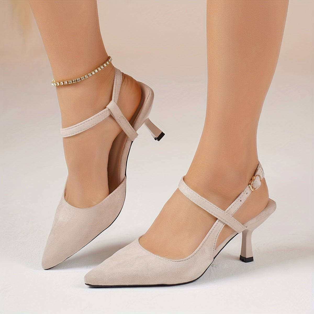 Women's Black Pointed Toe Stiletto Heels with Ankle Strap for Weddings Parties