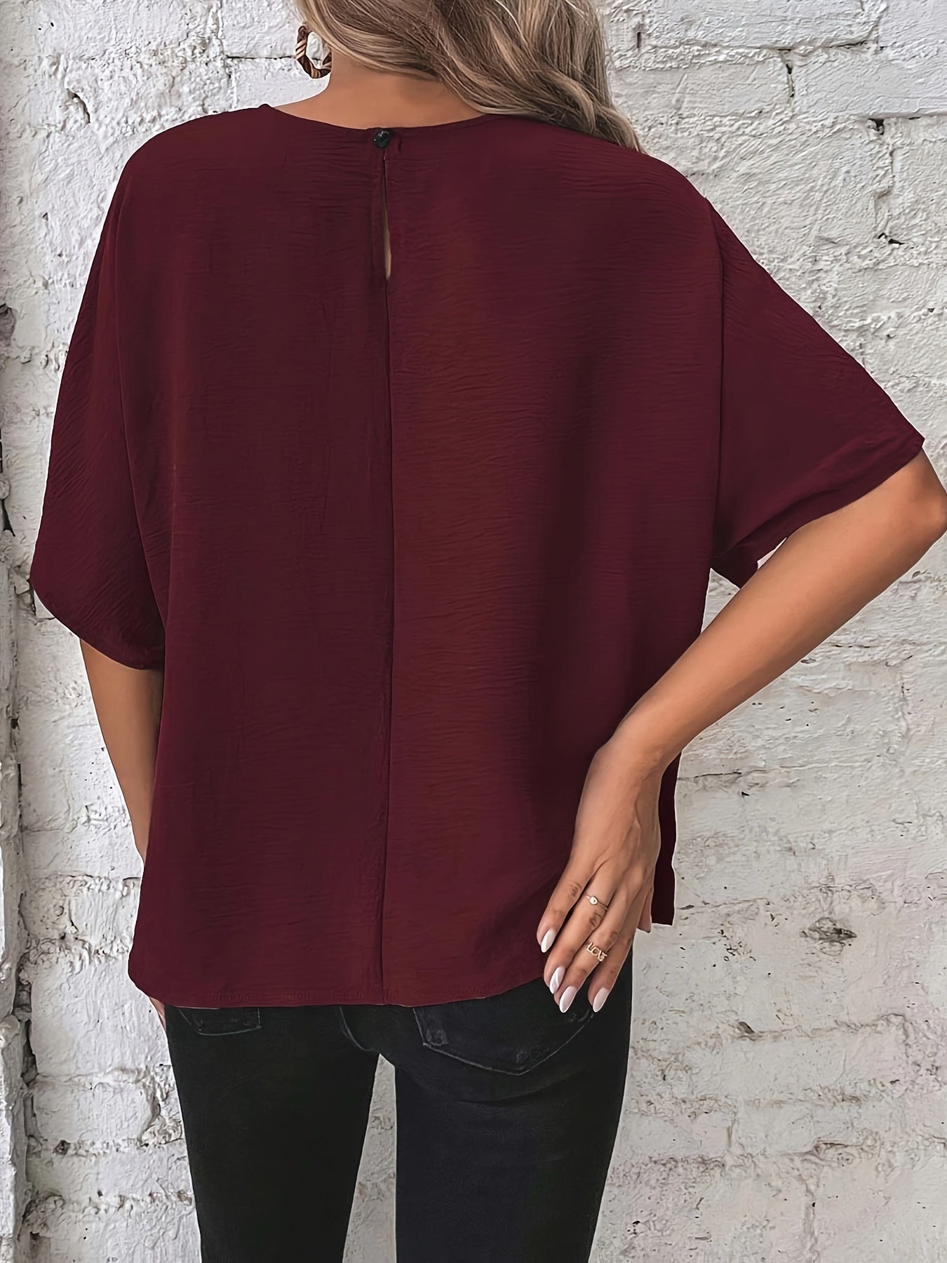 Plus Size Women's Batwing Sleeve Blouse Asymmetrical Knot Casual Shirt