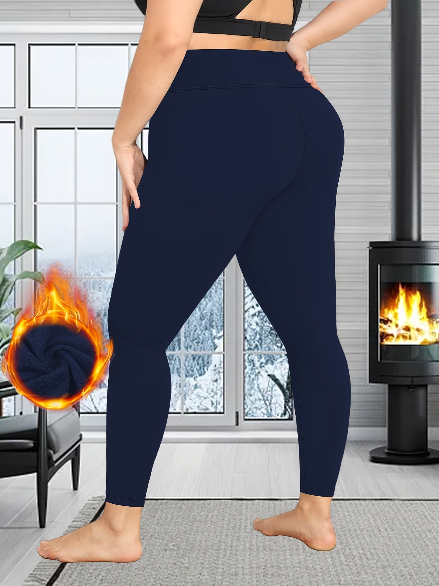 Plus Size Warm Leggings High Waist Thick Stretchy Fall Winter Women's