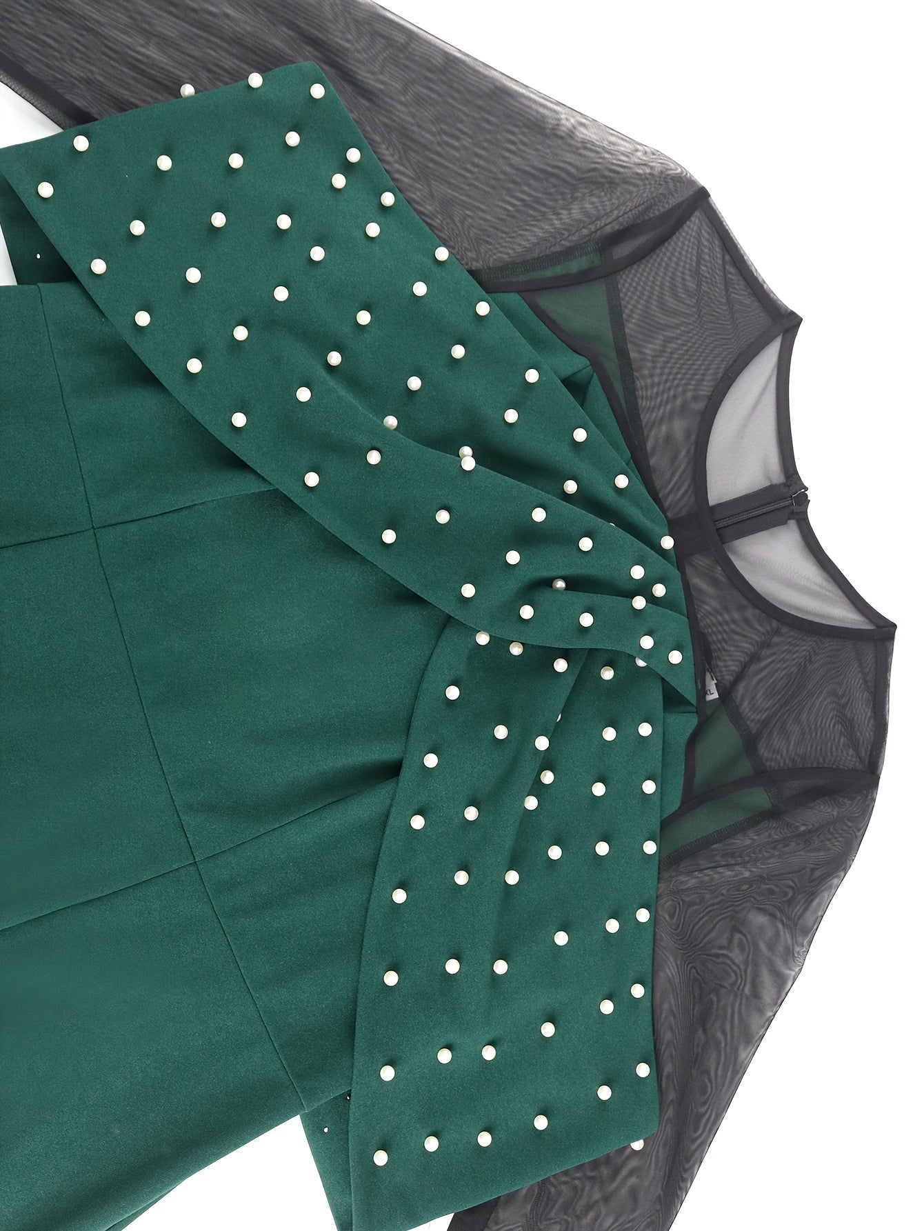 Plus Size Beaded Mesh Bodycon Dress Long Sleeve Maxi Party Evening Wear