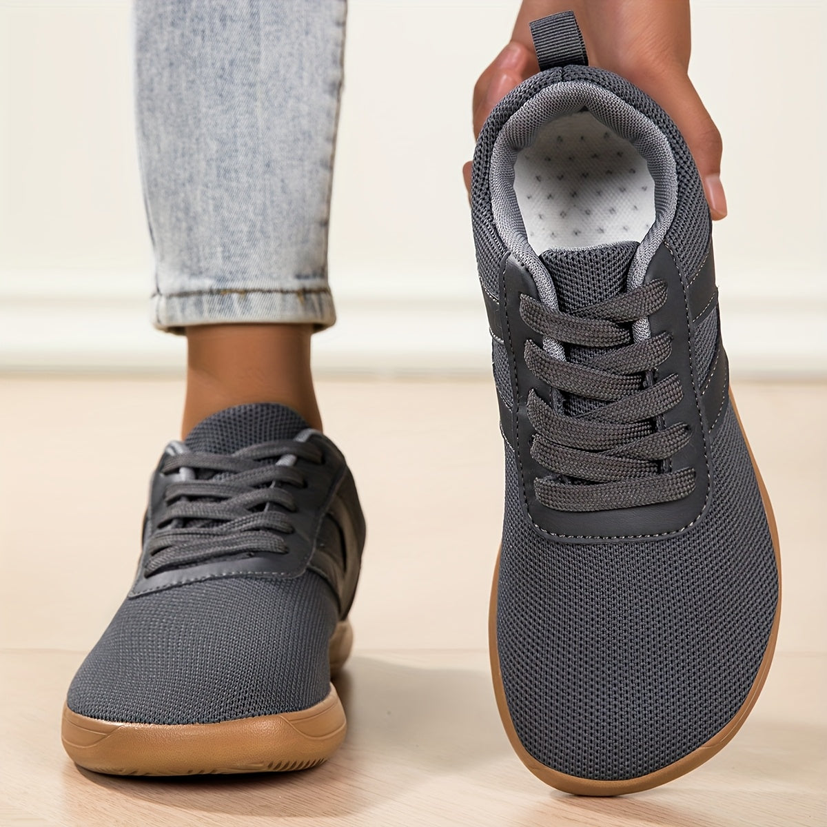 Women's Barefoot Sneakers Wide Fit Athletic Shoes Light Gray for Walking Tennis