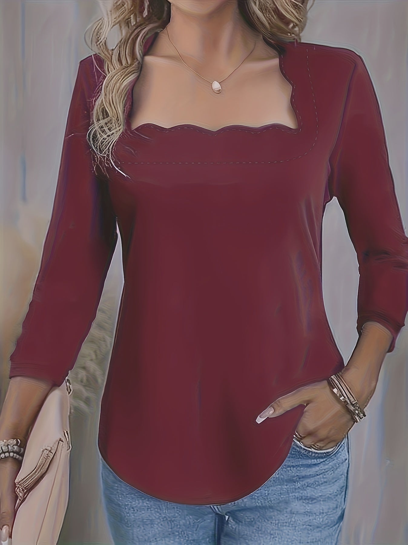 Plus Size Women's Black Ruffled Long Sleeve Top Casual Stretchy Fall Winter