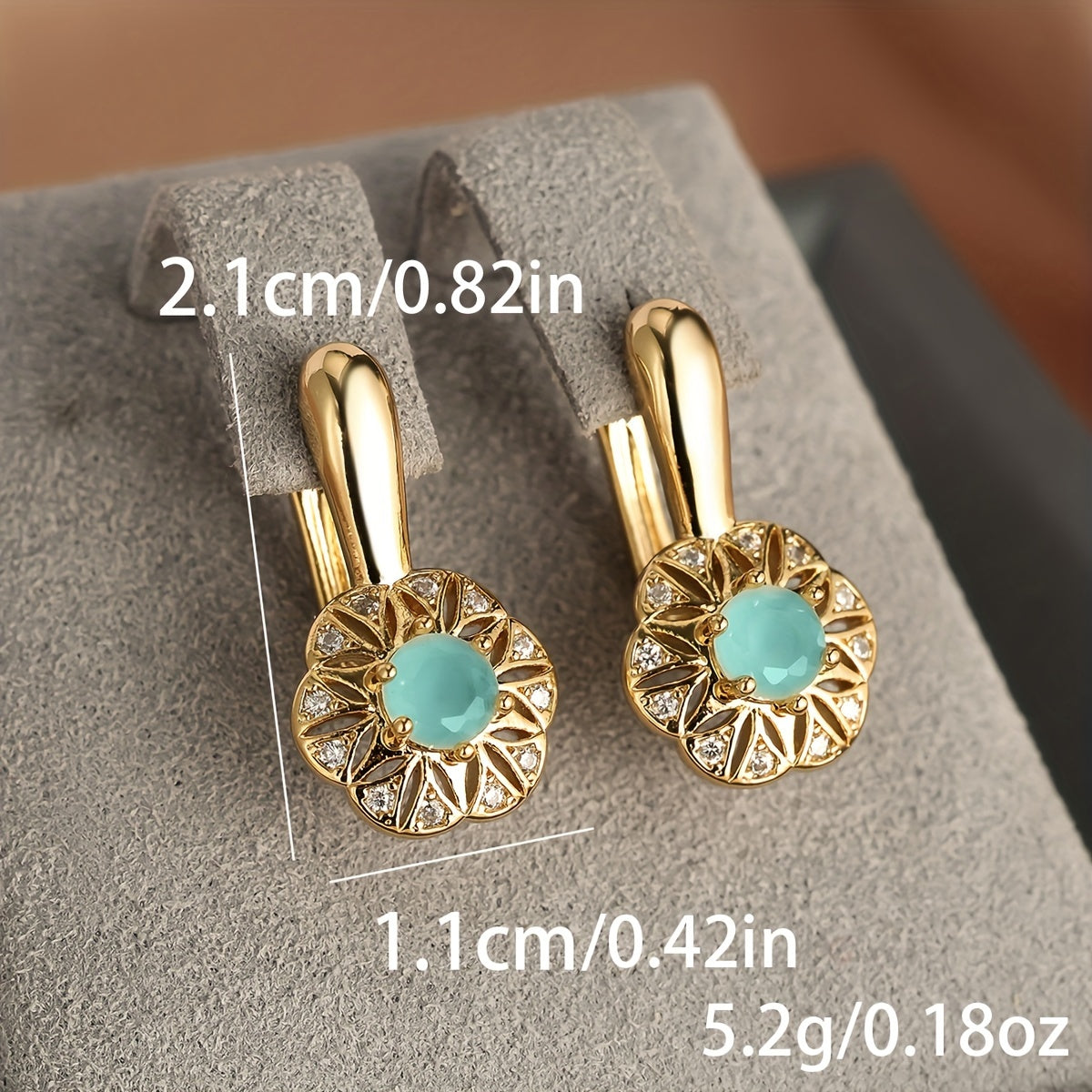 Golden Flower-Shaped Zirconia Leverback Earrings for Women Party Jewelry