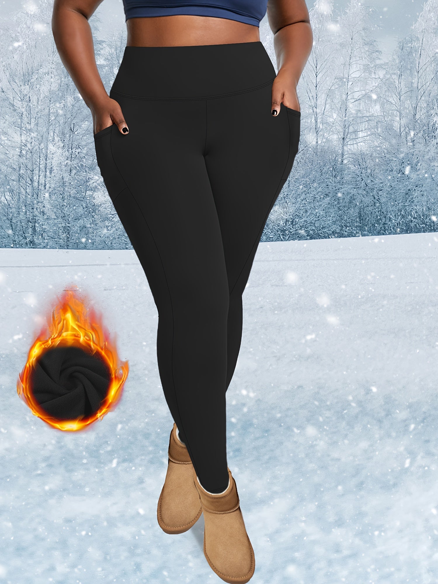 Leggings de yoga con forro de felpa para mujer talla grande, aislamiento térmico de invierno
