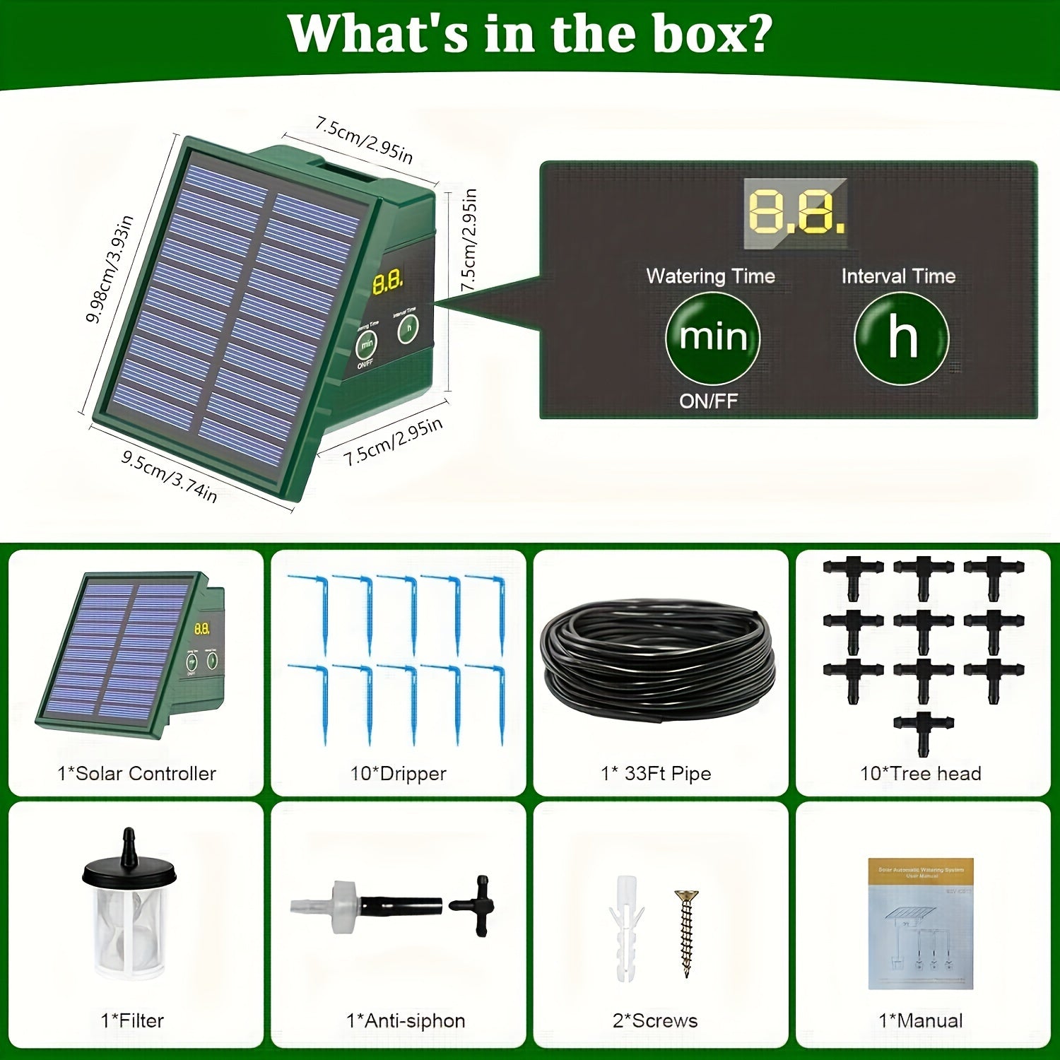 Solar Powered Drip Irrigation Kit with LCD Timer for Indoor Outdoor Gardening