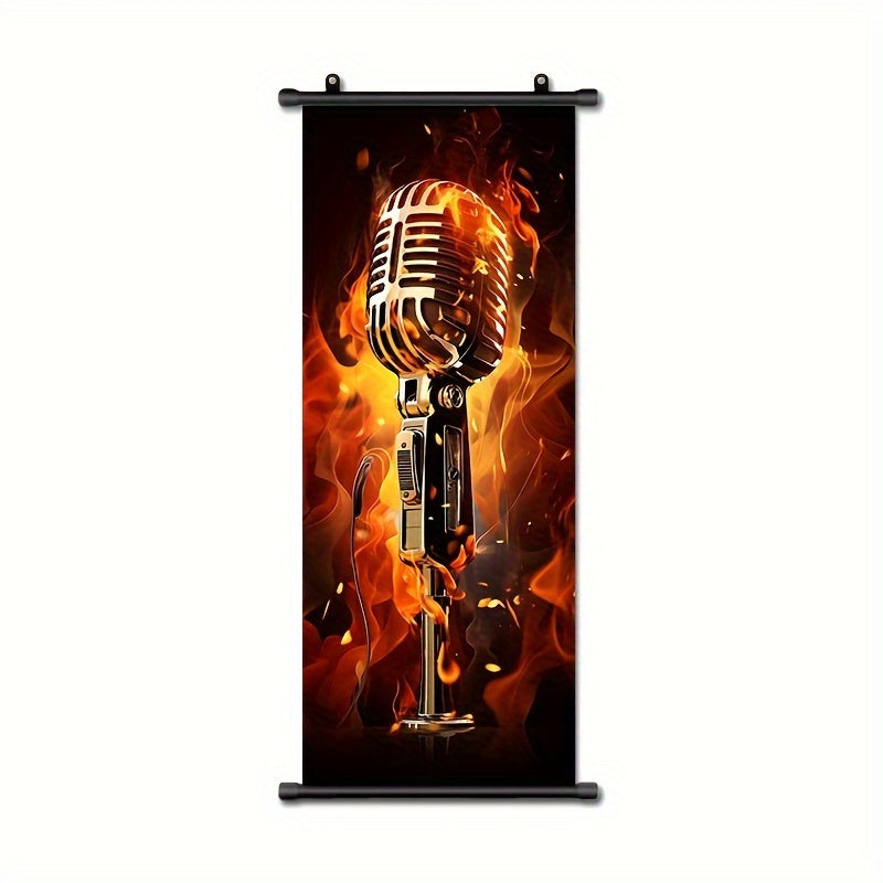 Music Themed Wall Art Canvas Hanging Scroll Flame Guitar 40.64cm x 99.06cm for Living Room Bedroom Bathroom