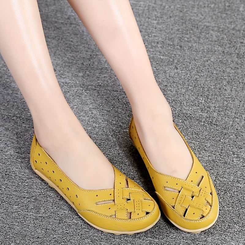 Women's Slip-On Flat Shoes with Hollow Out Design Breathable Lightweight Casual
