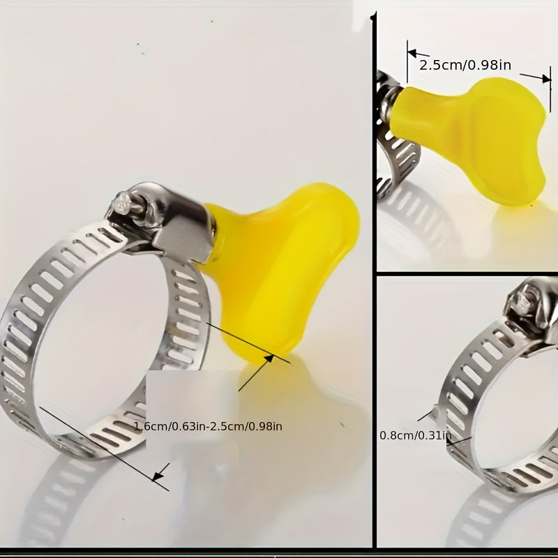 12 Stainless Steel Hose Clamps with Yellow Plastic Handles for Plumbing Automotive Repair