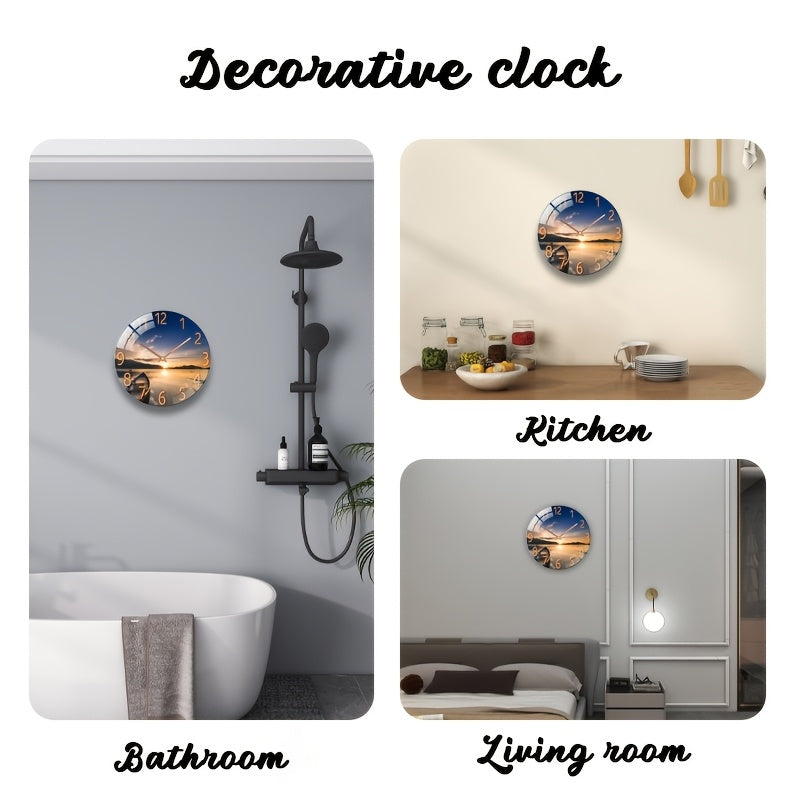 Glass Art Wall Clock 30.48cm Silent Modern Decorative for Bedroom Living Room