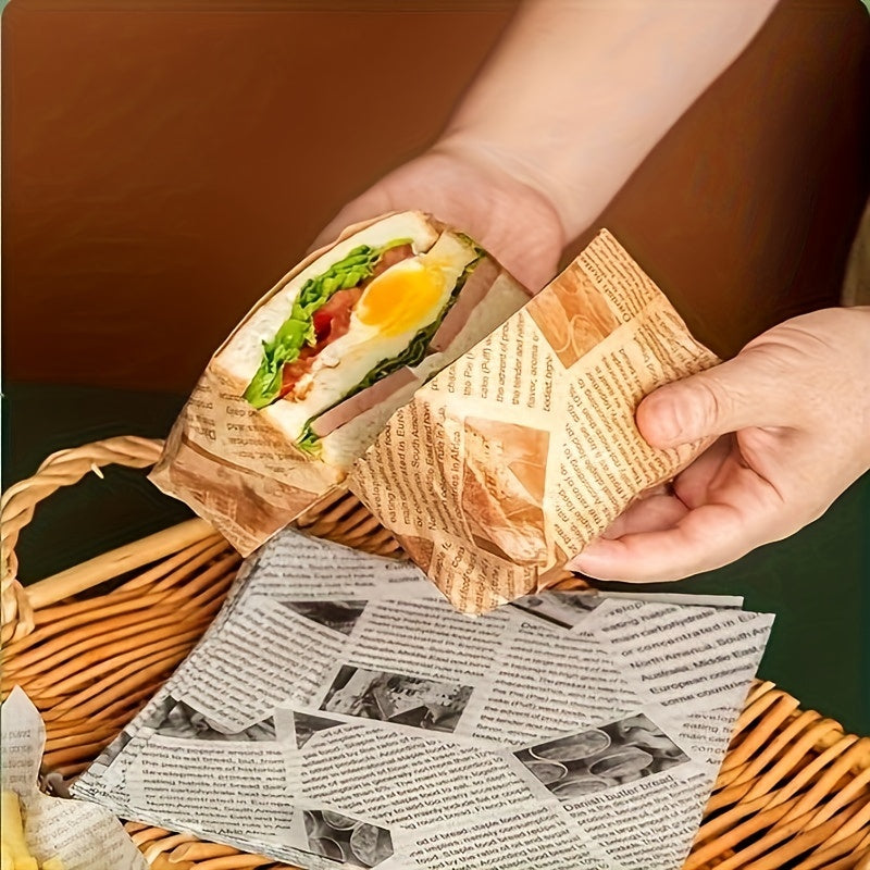 Set of 50 Oil-Resistant Greaseproof Food Wrapping Sheets for Sandwiches and Burgers