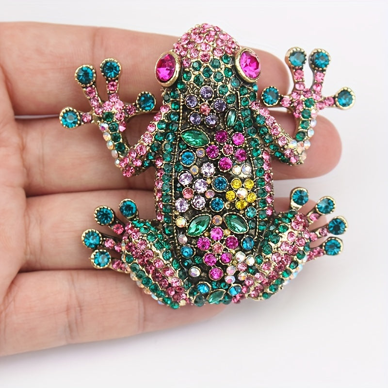 Heavy Industry Diamond-Encrusted Frog Brooch Retro Fashion Jewelry