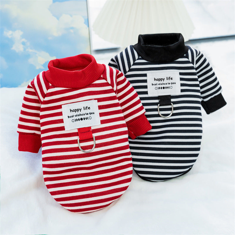 Warm Striped Pet Sweater for Small to Medium Dogs and Cats All-Season Pullover Polyester