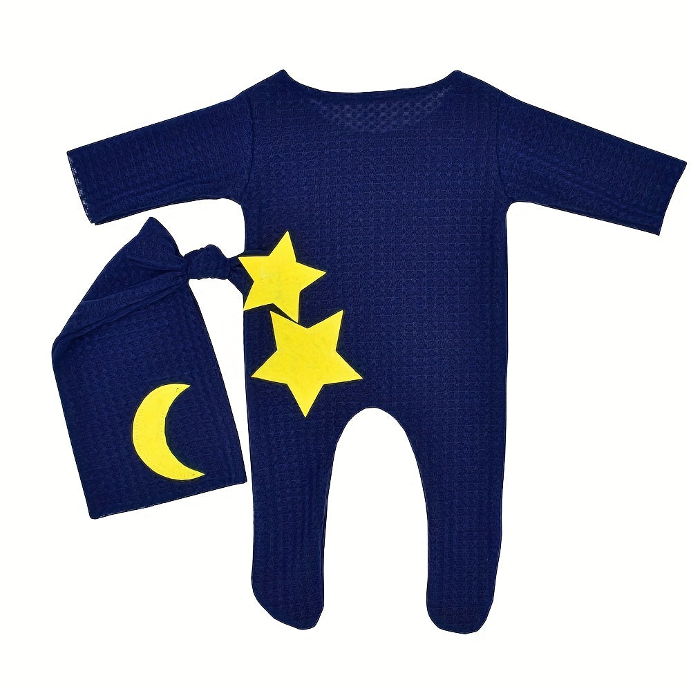 Kichkina qizlar uchun Baby Stars va Moon toʻqilgan kombinezonlar, uzun quloqli shlyapa bilan, fotosurat va sovgʻa uchun