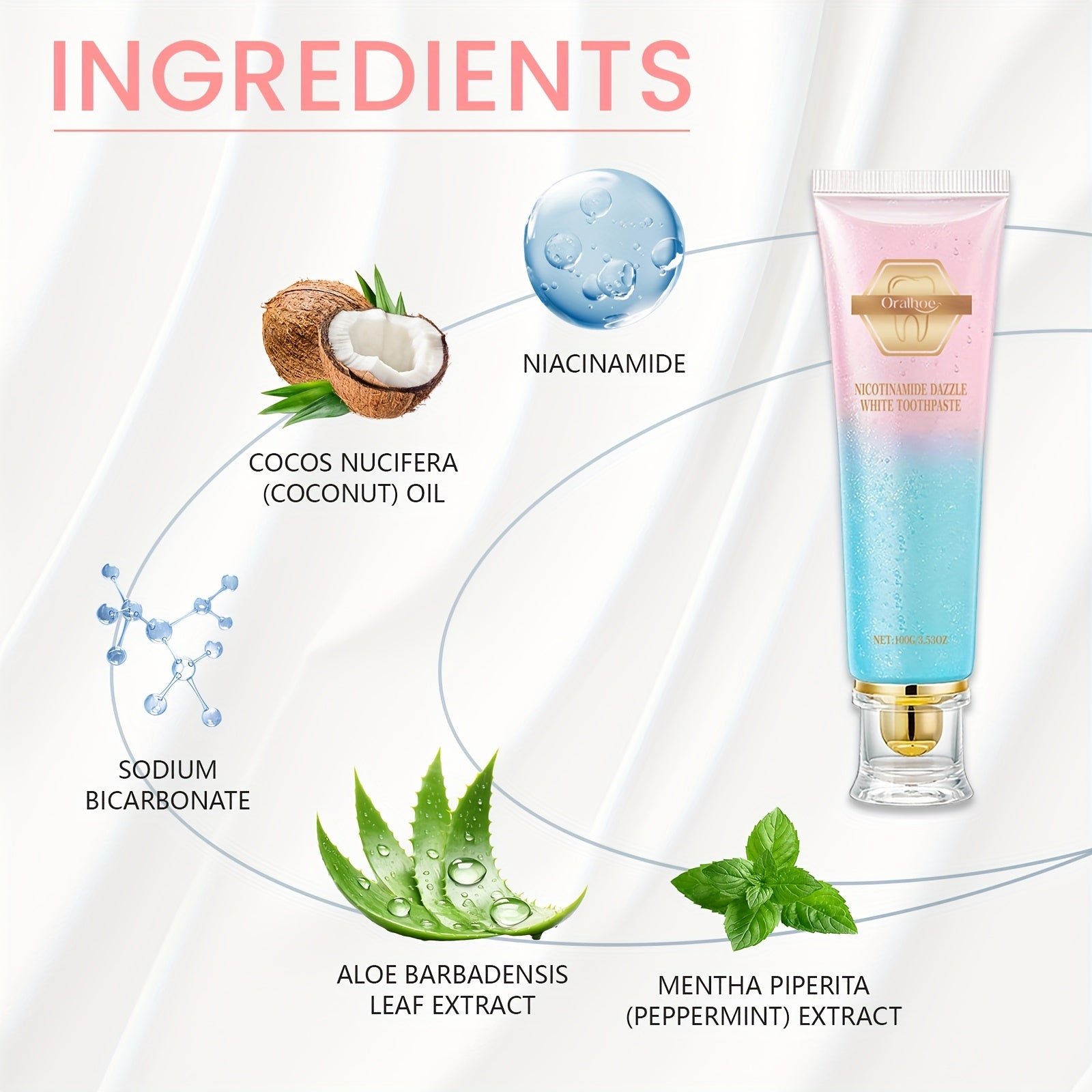 Whitening Toothpaste 100g Deep Clean Fresh Breath Peppermint Aloe