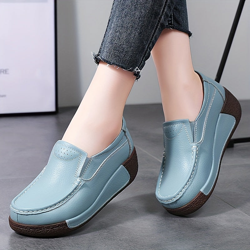 Women's Slip-On Loafers with Mid-Top Design Faux Leather Round Toe Mid Heel All-Season