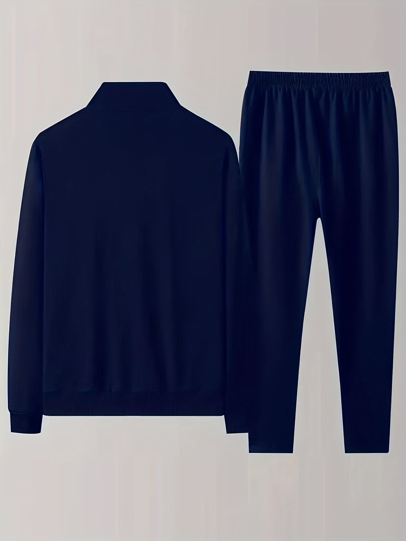 Chándal deportivo de poliéster de color sólido para hombre con chaqueta con cremallera y pantalones sueltos