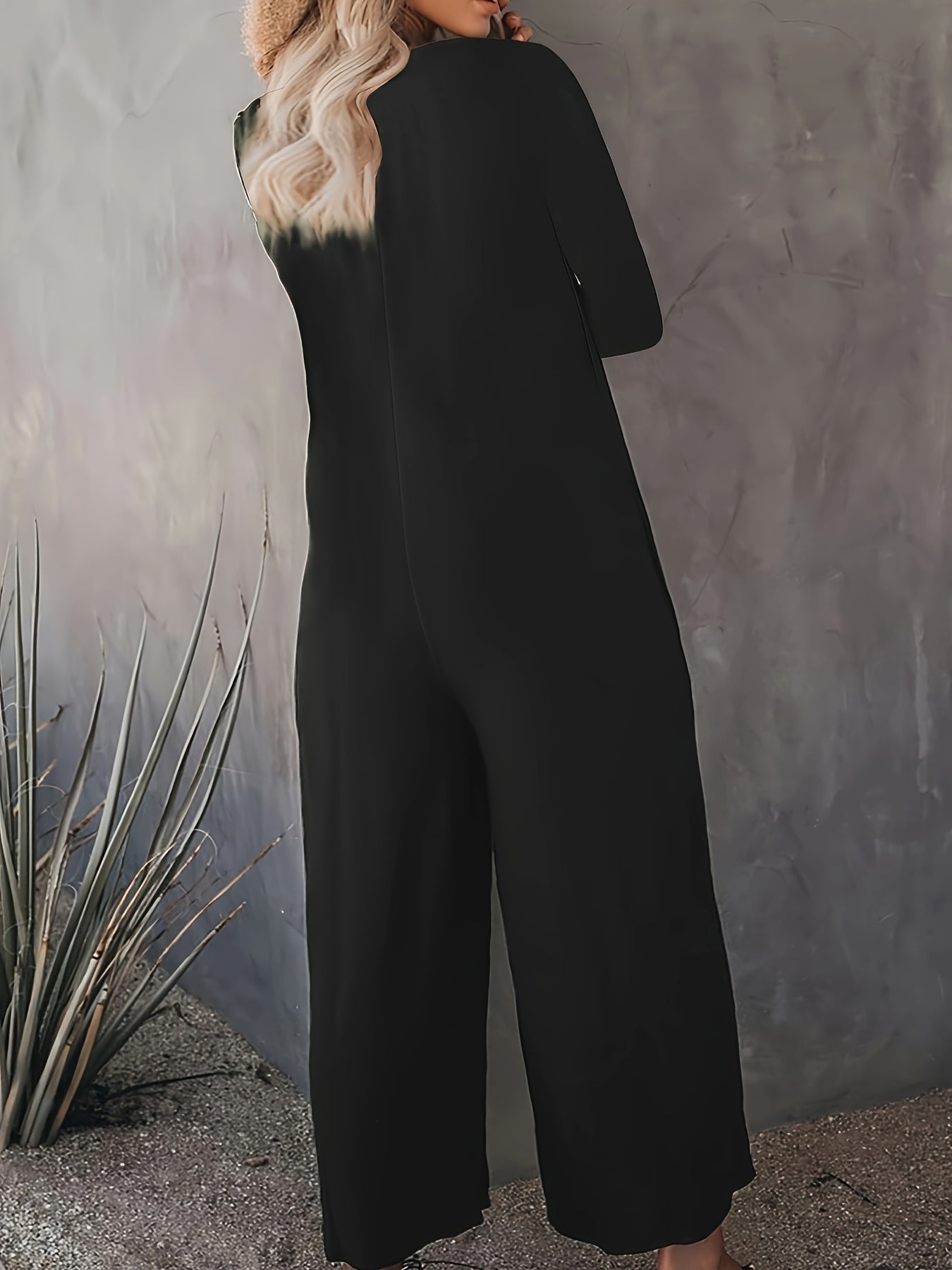 Women's Long Sleeve Jumpsuit with Pockets, Wide-Leg Lounge Pants, All-Season Comfort