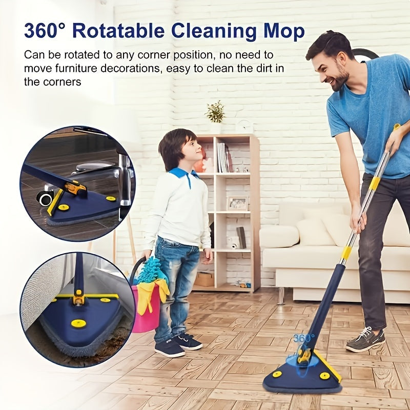 Triangle 360° Rotating Cleaning Mop with Long Handle, Wet and Dry Use