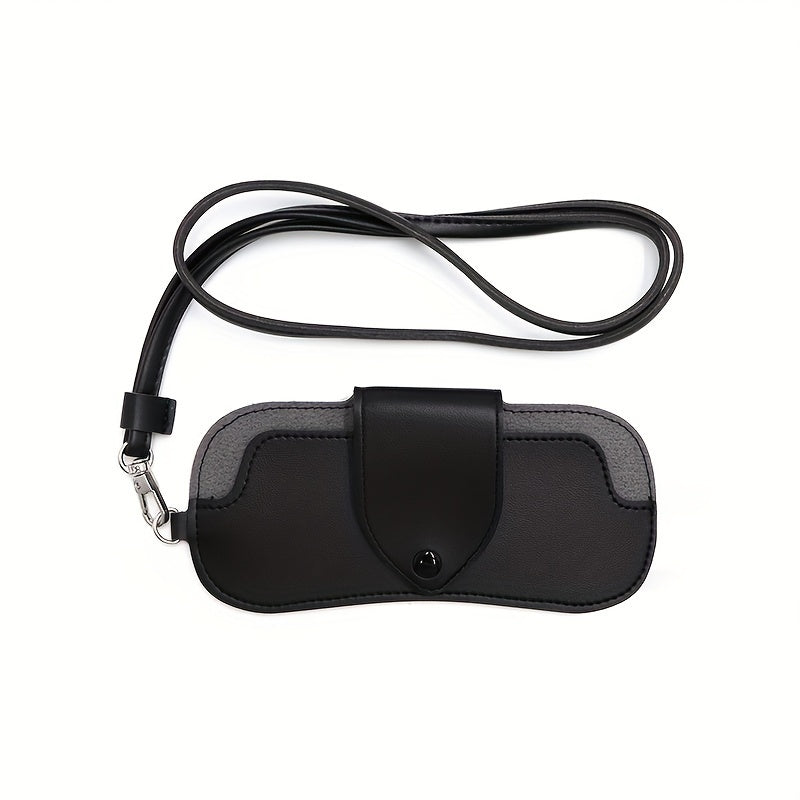 Unisex Brown Black PU Leather Eyeglass Case with Neck Strap and Holder