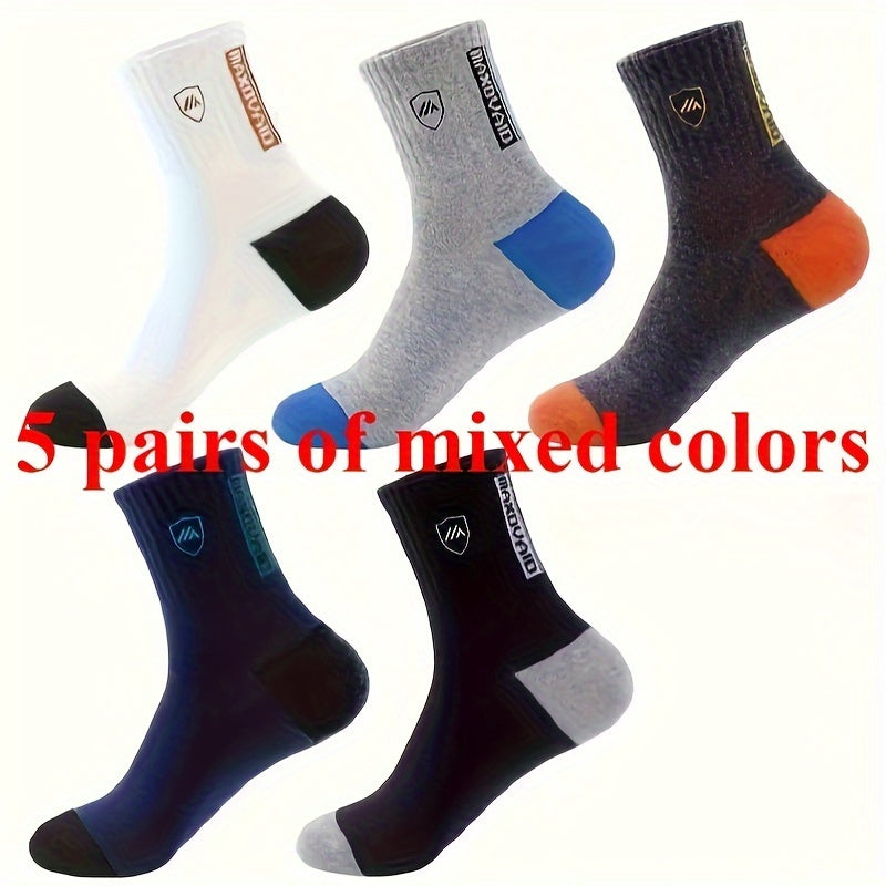 Men's Crew Socks 5 Pairs Breathable Knit Polyester Comfortable Winter Autumn