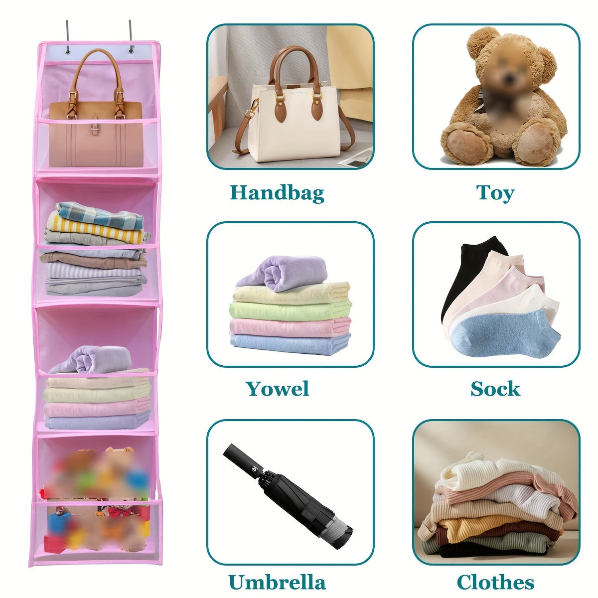 Rangli Over-the-Door osilib turadigan tashkilotchi, 4 ta cho'ntak bilan, shkaf, hammom, yotoqxona uchun saqlash