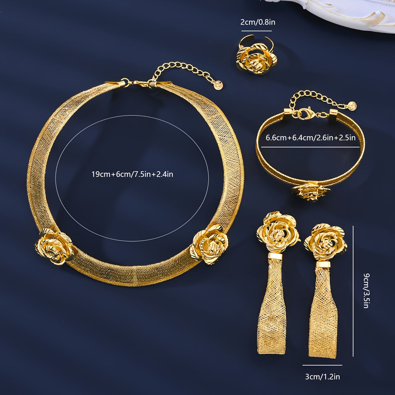 Винтажный набор украшений в стиле Ближнего Востока с медным ожерельем, браслетом, кольцом и серьгами с покрытием из 18K золота