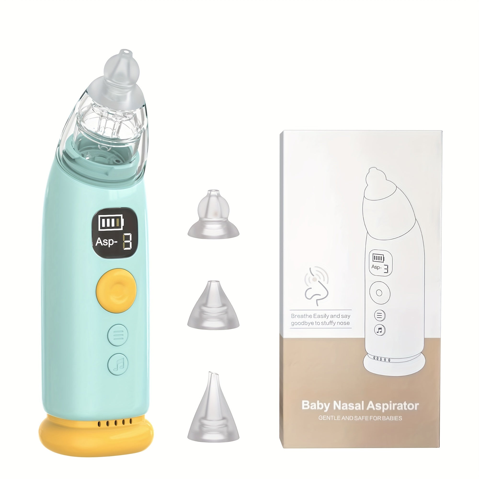 Electric Nose Sucker for Babies with Music Light, 3 Silicone Tips, Adjustable Suction