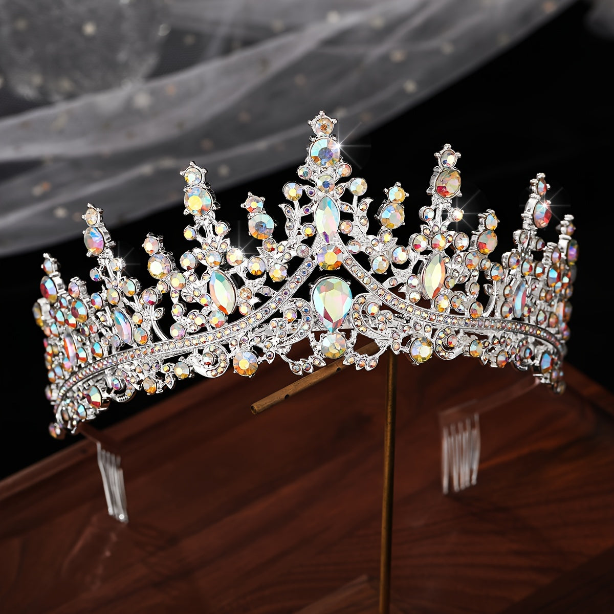 Crystal Princess Crown Tiara for Women Wedding Hair Accessory Rhinestones Gold Metal