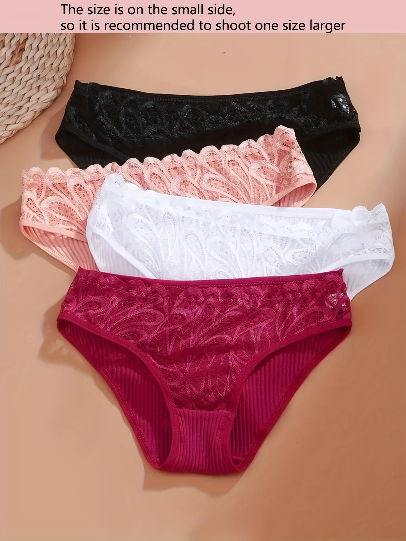Women's Cotton Briefs 4-Pack with Lace Trim Breathable Solid Color Comfortable