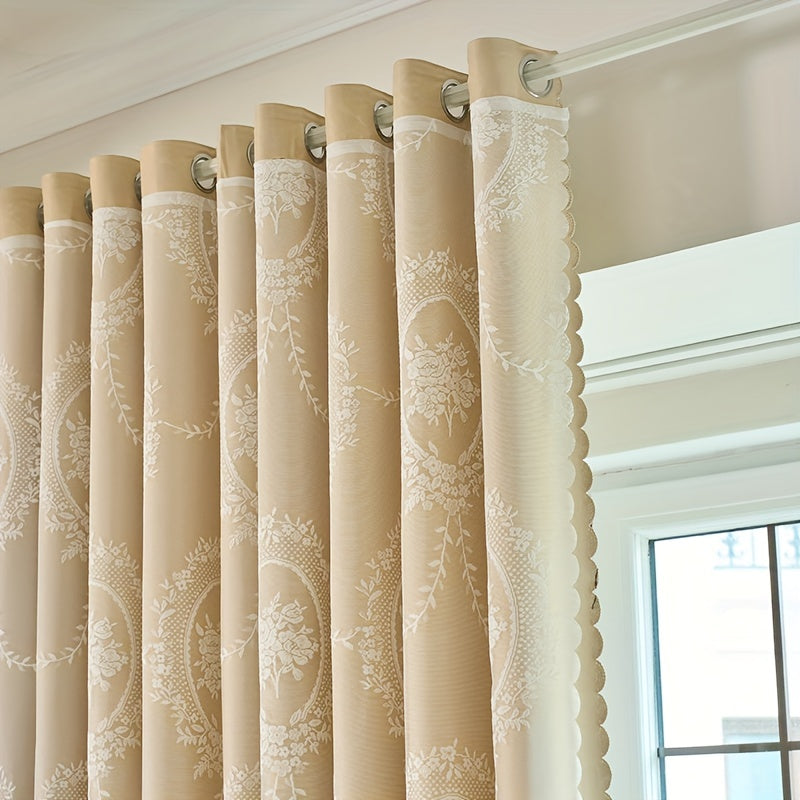 Cortina floral de gasa con filtración de luz de un solo lado, protección UV, tejido de poliéster para sala de estar