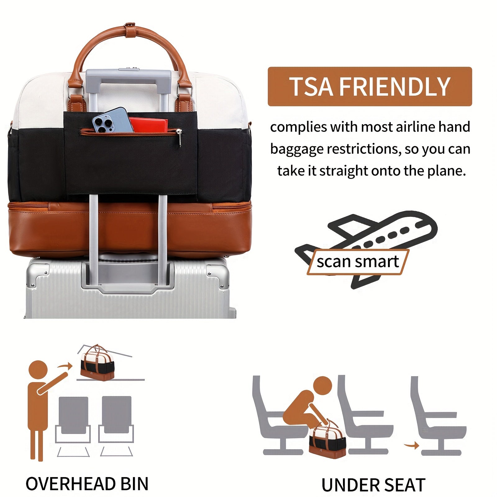 White Canvas Travel Bag with Detachable Strap for Daily Use