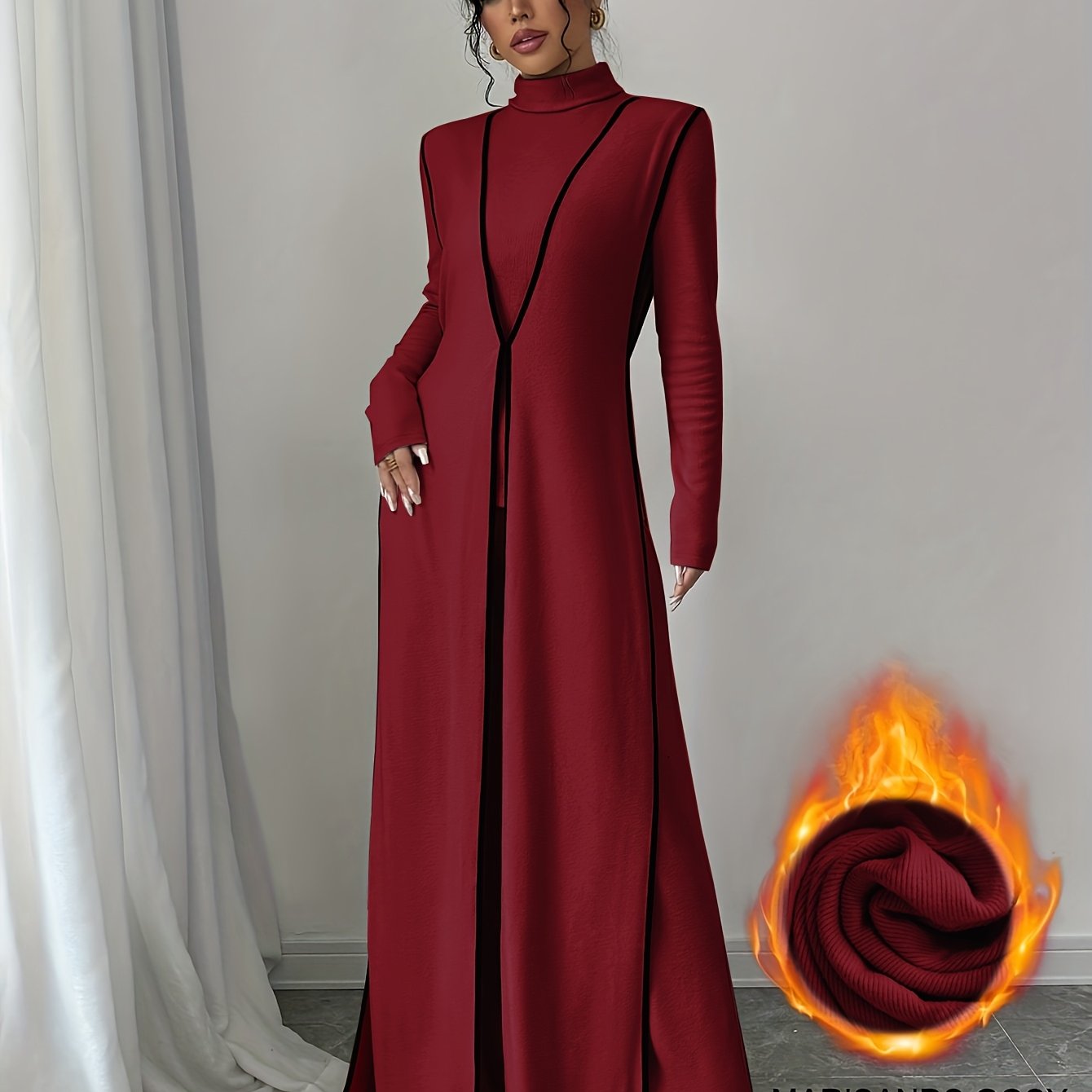 Шикарный комплект с длинным рукавом, воротником, облегающими брюками, безрукавным пальто с черными полосками.