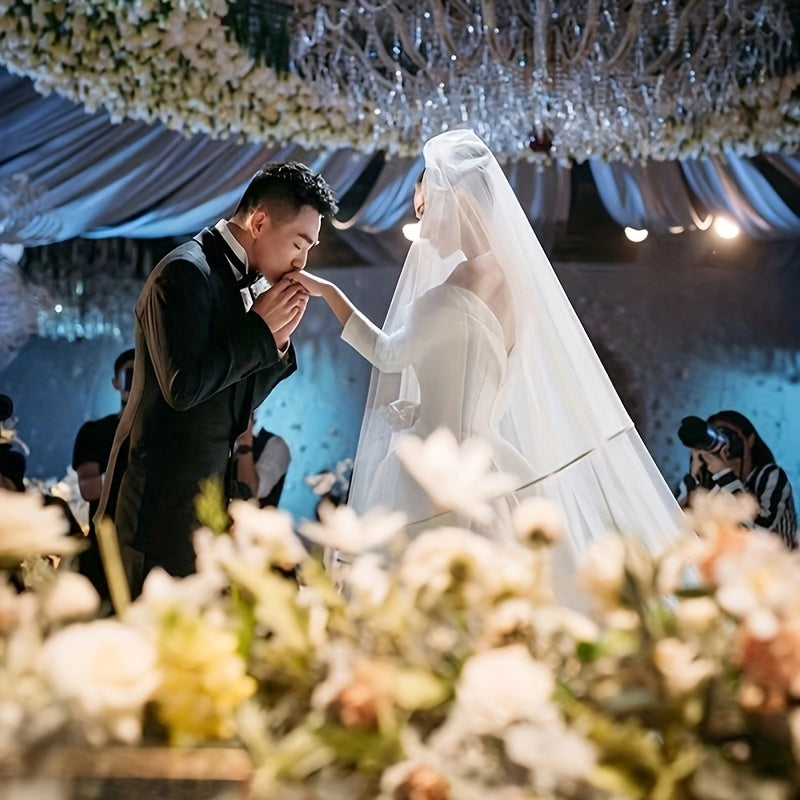Bridal Veil with Star Design and Double Layer Yarn Fabric for Weddings