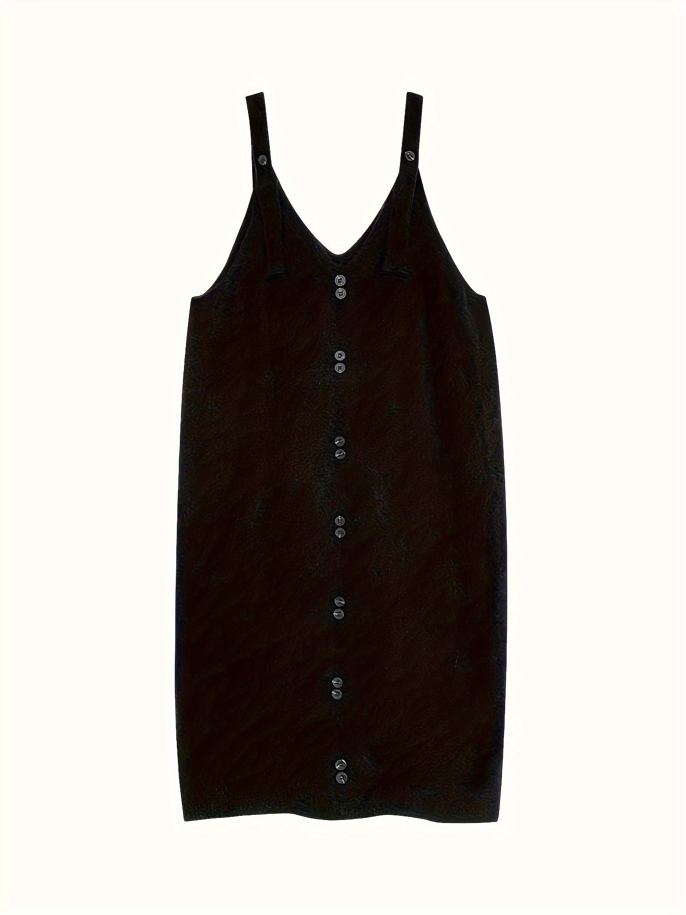 Women's Sleeveless V-Neck Maxi Dress with Buttons, Elastic Solid Color Casual Layering