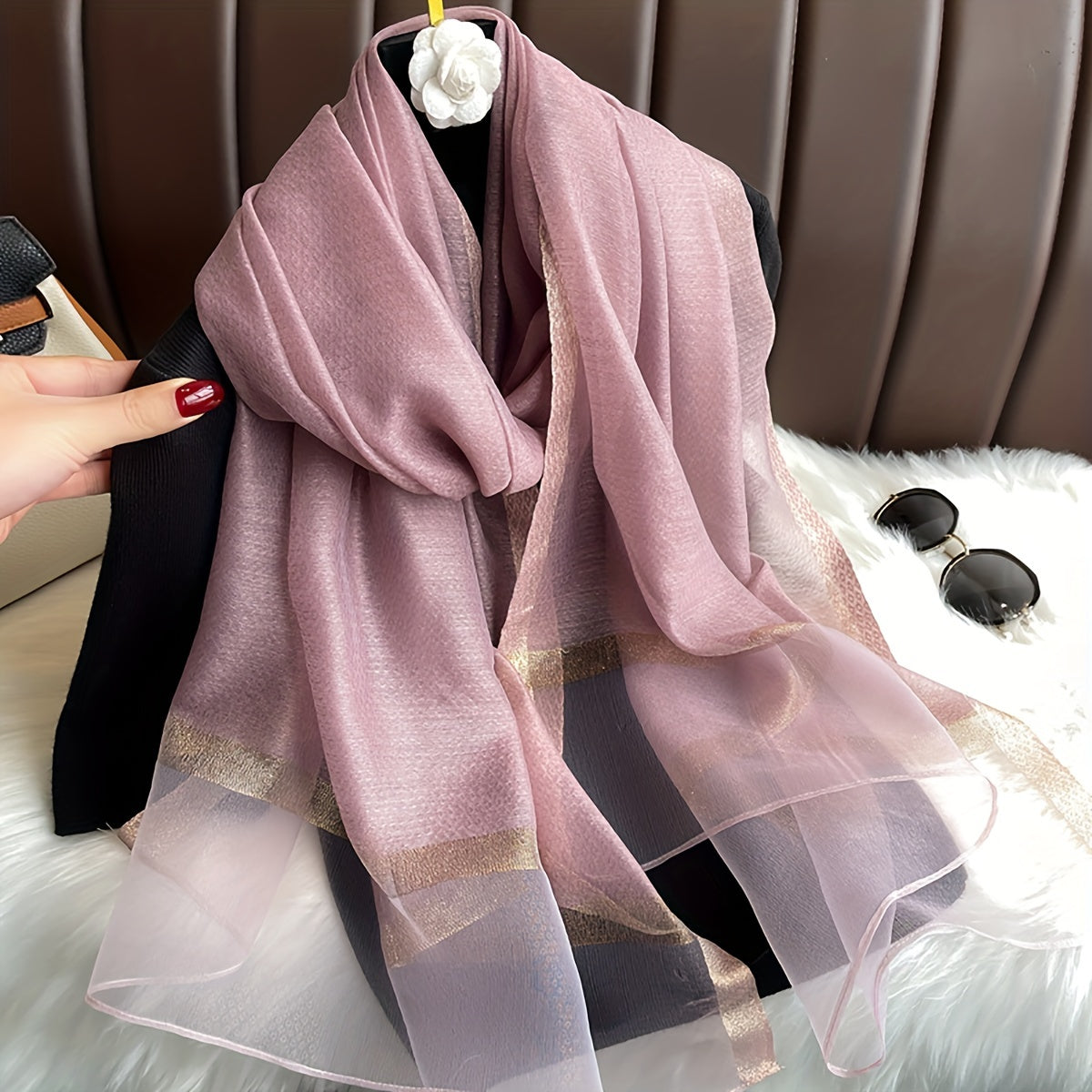 Bohemian Long Sequin Scarf Lightweight Airy Shawl for Beach, Festive or Daily Wear