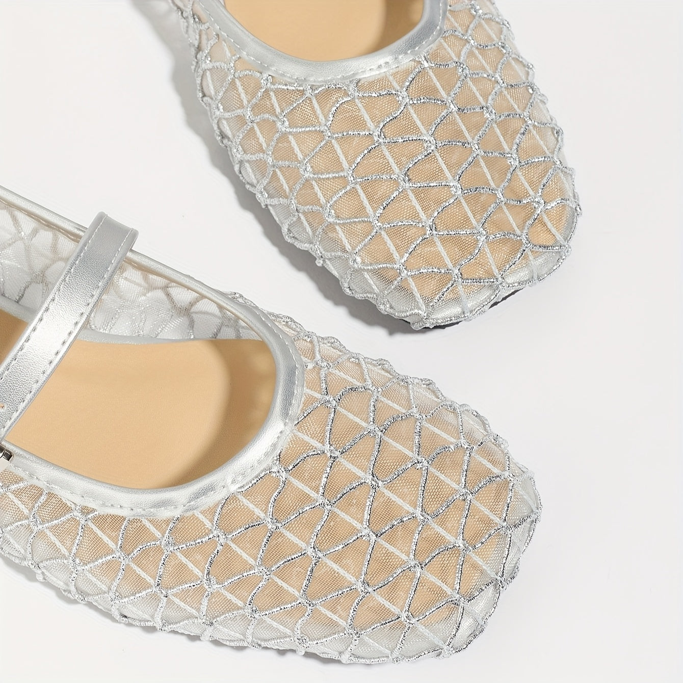 Women's Breathable Mesh Mary Jane Flats Summer Ballet Shoes with Square Toe