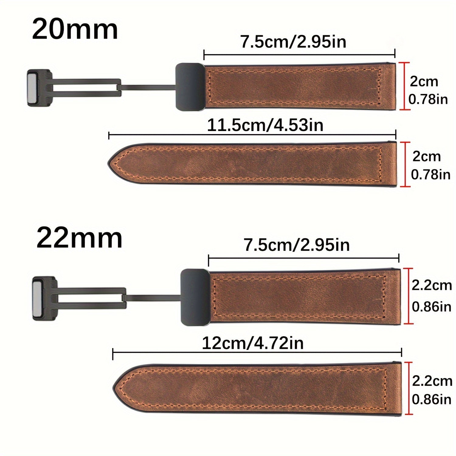 Silicone Smart Watch Band 20mm 22mm Magnetic Clasp Textured Brown Orange-Red