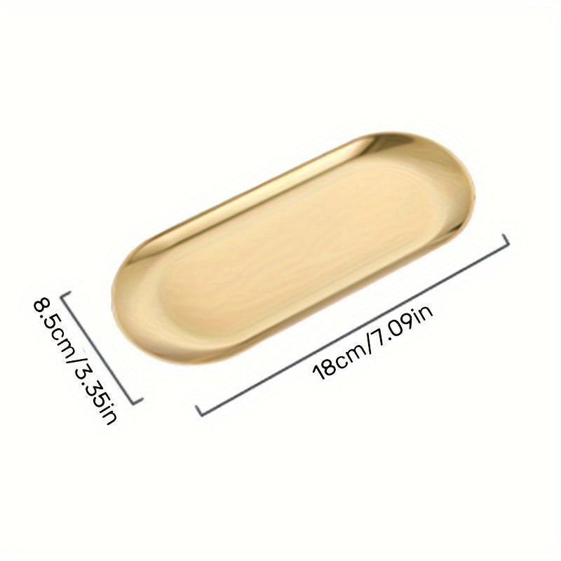 Organizador de bandeja de acero inoxidable dorado para maquillaje, perfume, joyas y decoración de baño