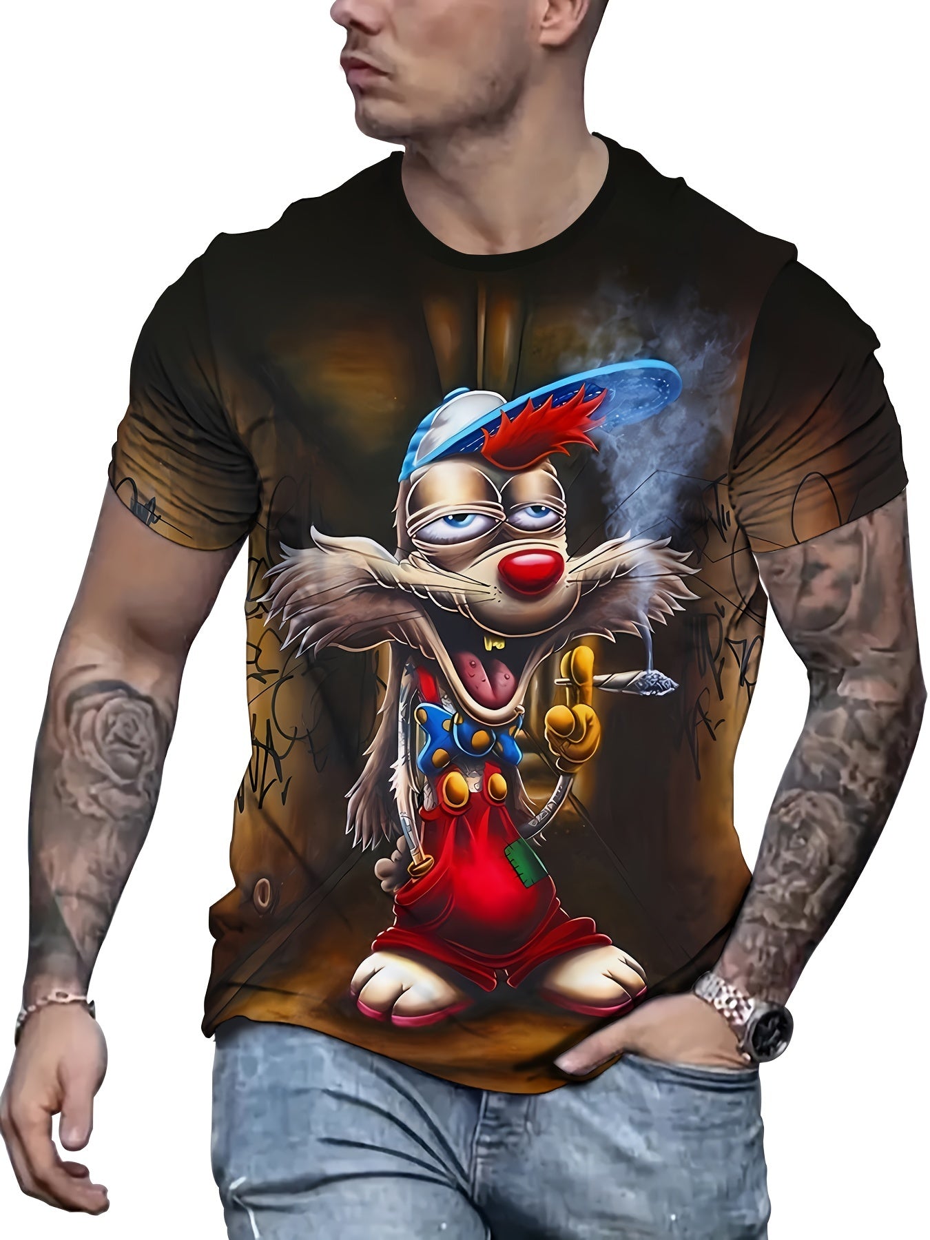 Camiseta de manga corta con cuello redondo y estampado de monstruo en 3D para hombre talla grande verano poliéster casual deportivo