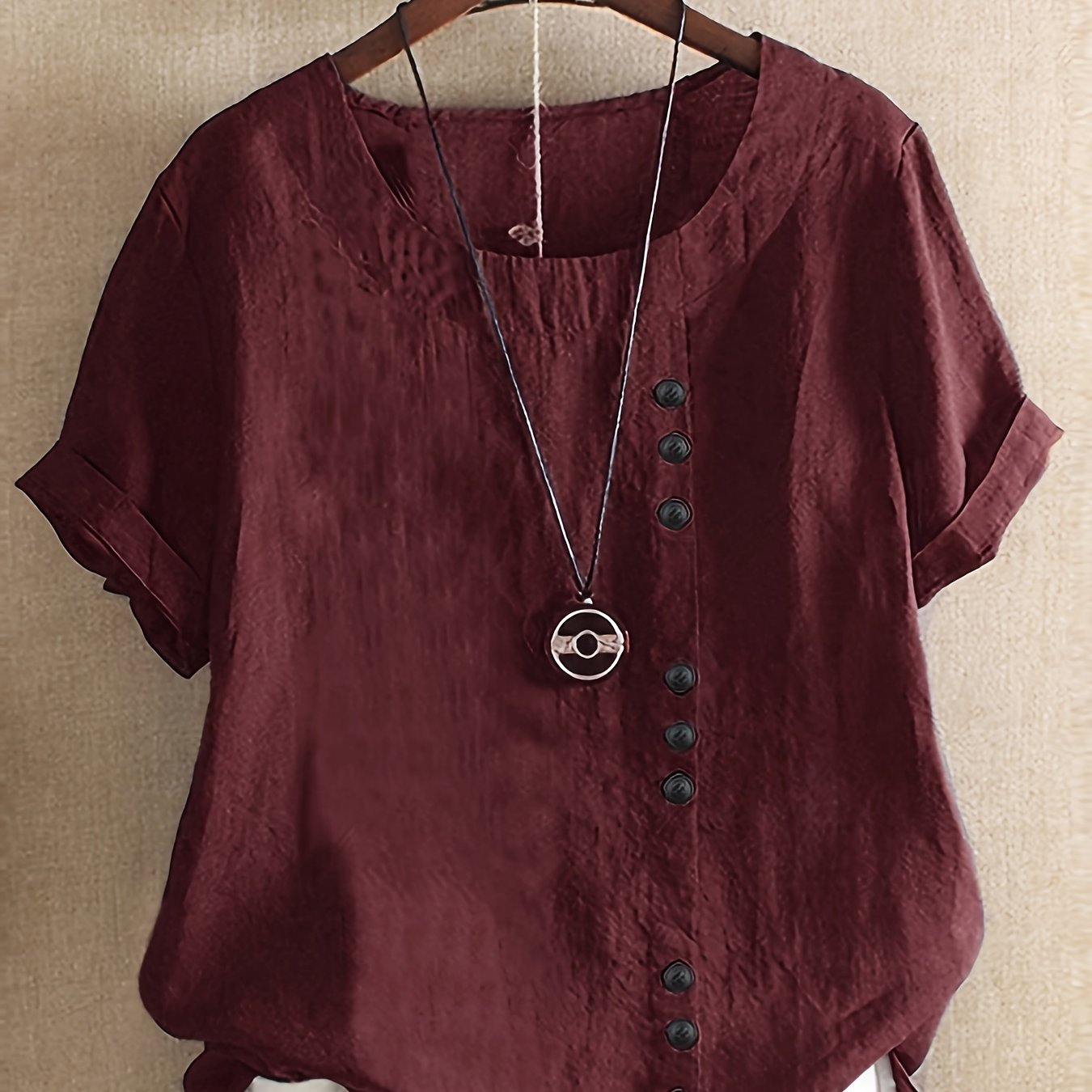 Women's Cotton Solid Color Button-Up Shirt for Spring and Fall