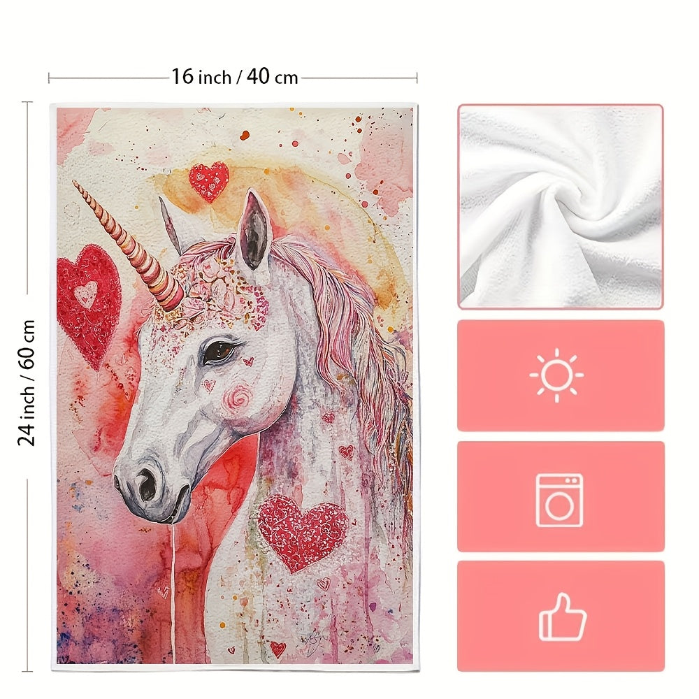 Set of 2 Unicorn Kitchen Towels Love Theme Ultra Absorbent 40x60 cm