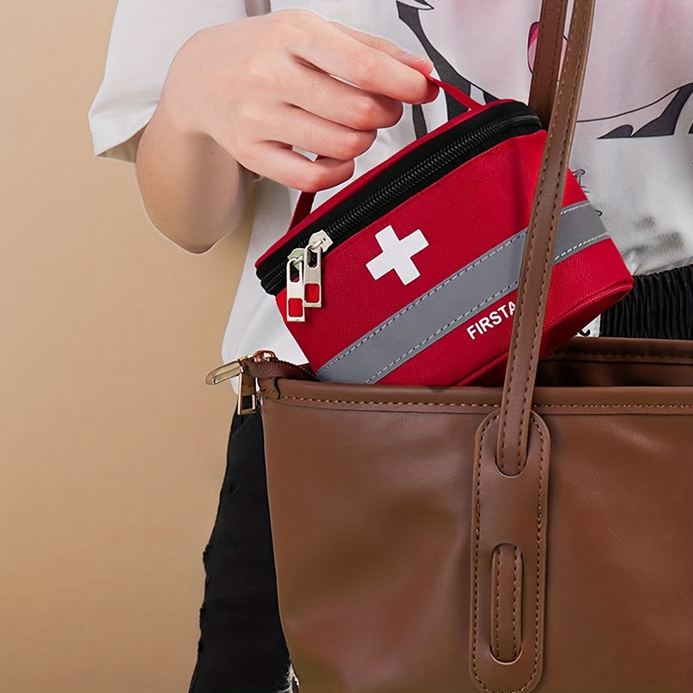 Red First Aid Kit with White Cross, Durable Fabric, Portable Medical Bag