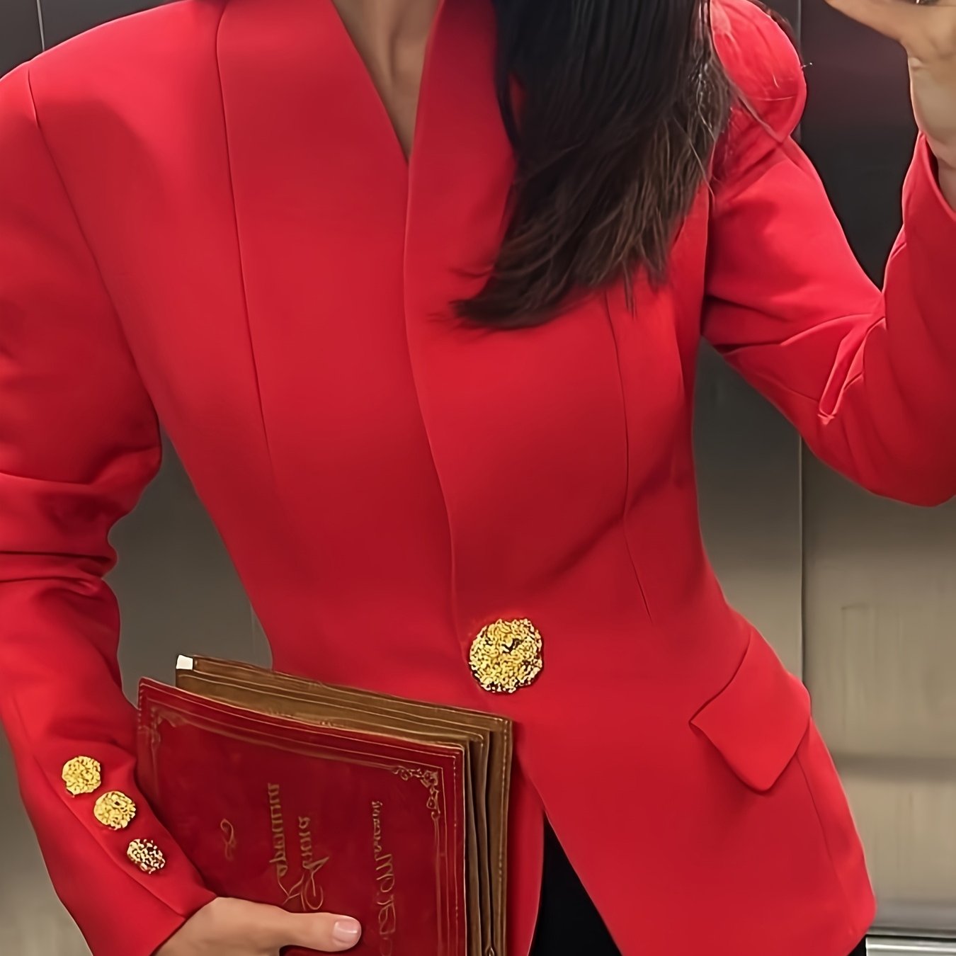 Elegant Polyester Blend Jacket with Metal Buttons Stand Collar Regular Fit for Spring Fall