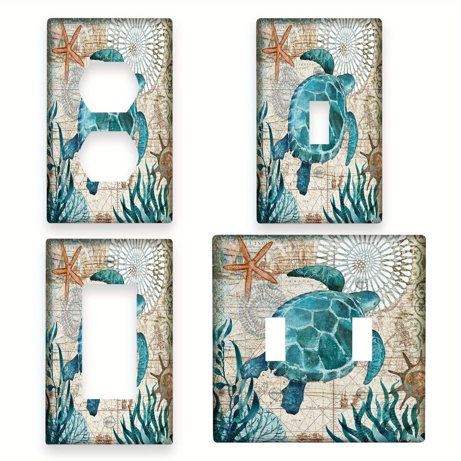 Teal Blue Turtle Light Switch Cover 1-Gang 2-Gang Wall Decor Bathroom Bedroom